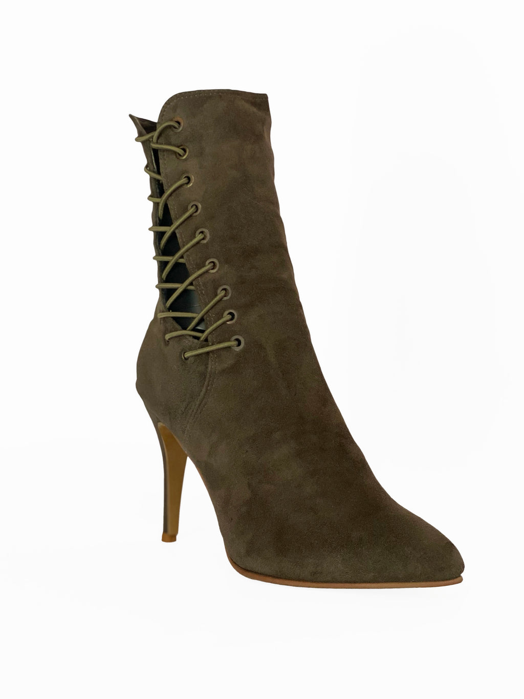 Green Suede Stiletto Heel Boot