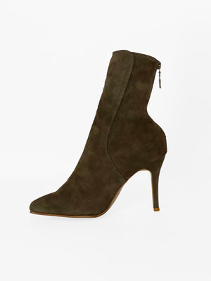 Green Suede Stiletto Heel Boot