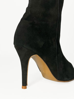 Black Suede Stiletto Heel Boot